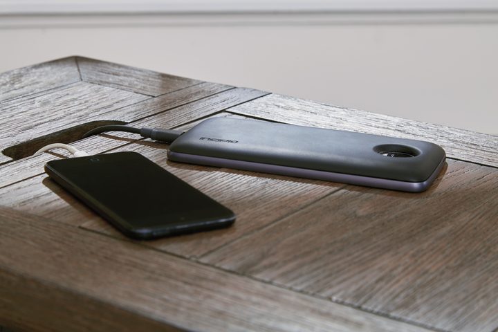 Chairside end table charging ports