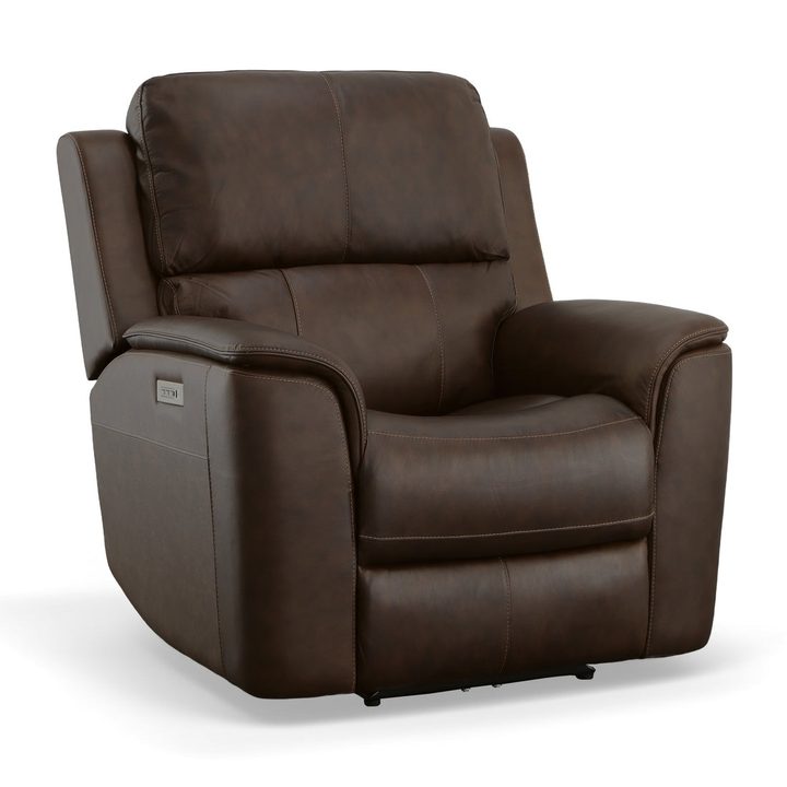 Flexsteel Henry power swivel gliding recliner in Burnt Umber leather