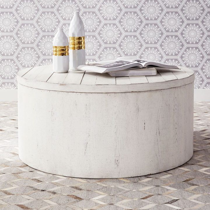 Round drum coffee table with casters
