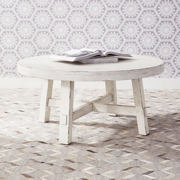 Rustic white round coffee table